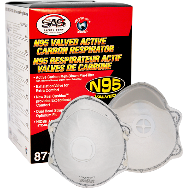 SAS N95 VALVED ACTIVE CARBON RESPIRATOR (10/BX) 8712