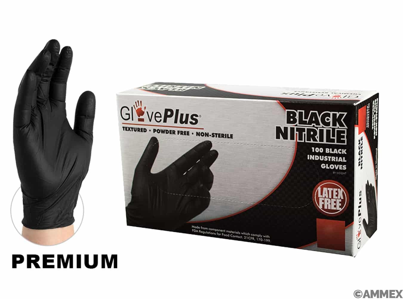 AMMEX GLOVEPLUS BLACK NITRILE PF IND GLOVES X-LARGE (BOX OF 100) GPNB48100