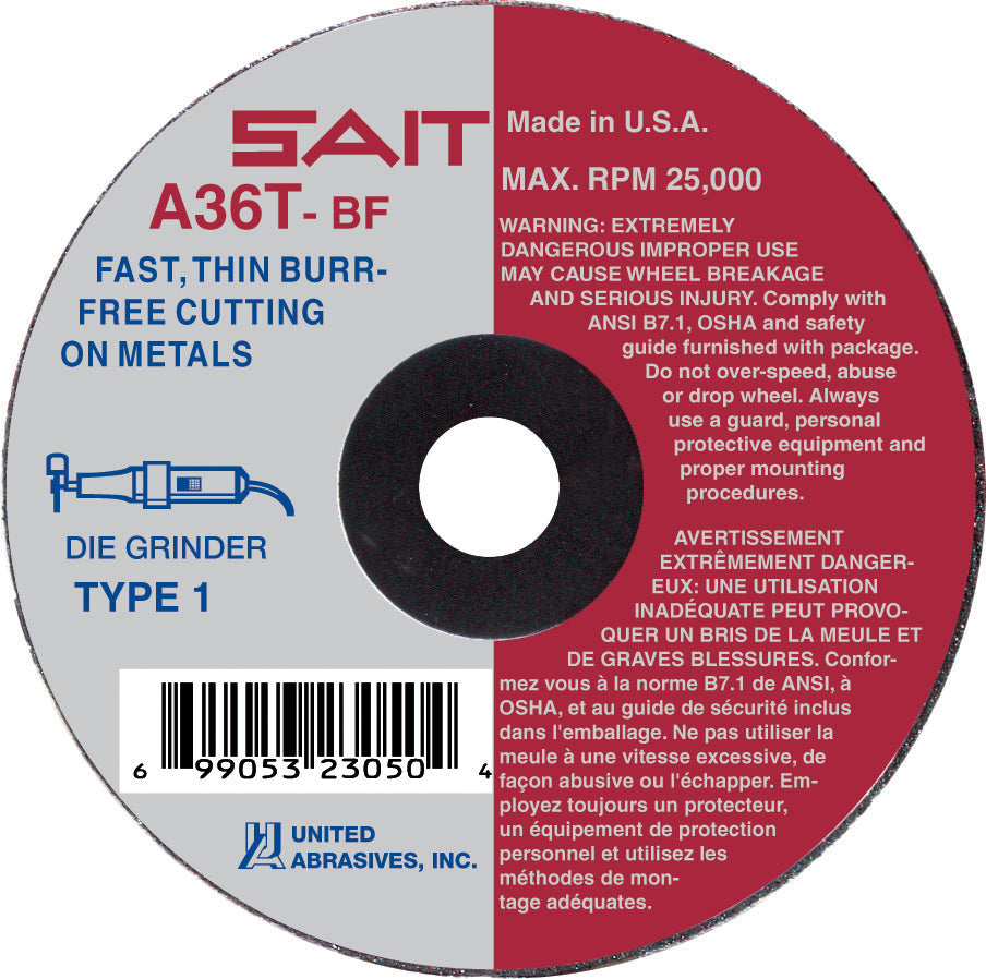 United Abrasives/SAIT 23040 Cutoff Wheel 3"X 1/16"X 3/8"