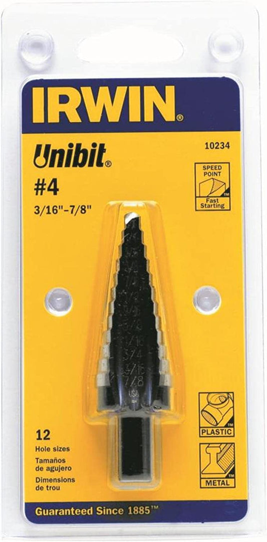 Irwin tools 10234 Unibit #4 3/16" - 7/8" High Speed Steel Fractional Step Drill Bit