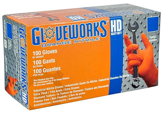 AMMEX GLOVEWORKS HD ORANGE NITRILE X-LARGE INDUSTRIAL GWON48100
