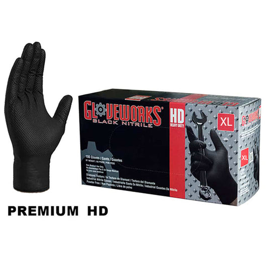 AMMEX GLOVEWORKS HD BLACK NITRILE X-LARGE INDUSTRIAL GWBN48100