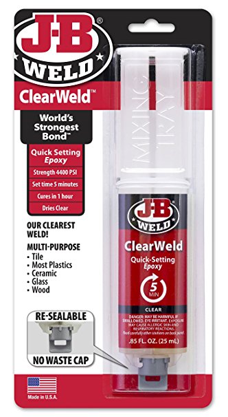 J-B Weld 50112 ClearWeld 5 Minute Set Epoxy Syringe - Clear - 25 ml