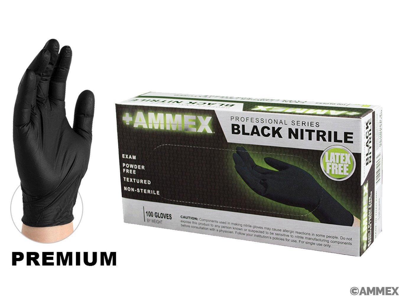 AMMEX BLACK NITRILE PROFESSIONAL PF GLOVE MEDIUM (BOX OF 100) BNPF-44100