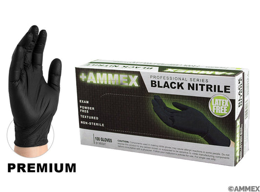 AMMEX BLACK NITRILE PROFESSIONAL PF GLOVE MEDIUM (BOX OF 100) BNPF-44100