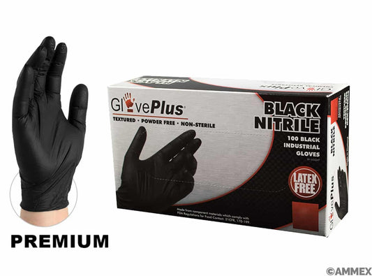 AMMEX GLOVEPLUS BLACK NITRILE PF IND GLOVES LARGE (BOX OF 100) GPNB46100