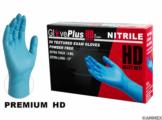 AMMEX GLOVEPLUS HD NITRILE PF EXAM GLOVES MEDIUM (BOX OF 50) GPNHD64100