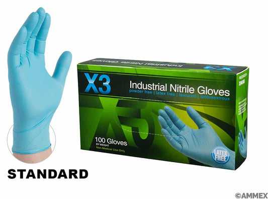AMMEX X3 BLUE NITRILE PF IND GLOVES LARGE (BOX OF 100) X346100