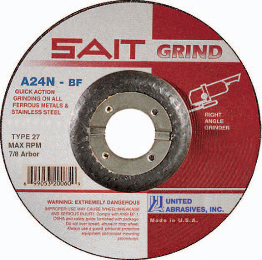 United Abrasives-SAIT 20060 A24N Fast Grinding Wheel 4 1/2" x 1/4" x 7/8" Type 27