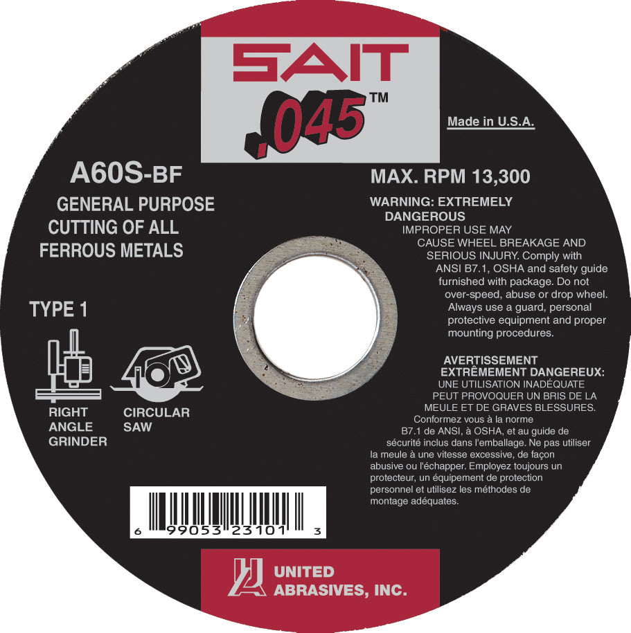 United Abrasives-SAIT 23099 A60S General Purpose Cut-Off Wheels (Type 1/Type 41 Flat) 4" x .045" x 5/8"