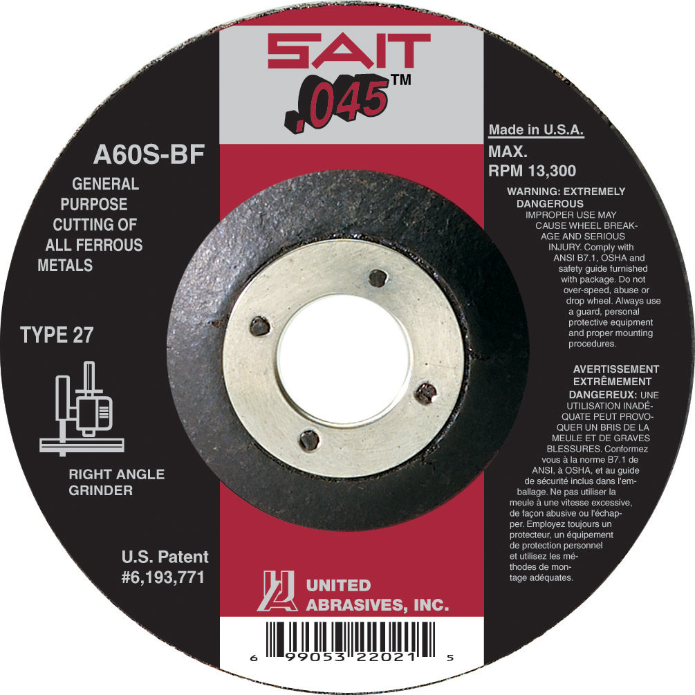 United Abrasives-SAIT 22053 A60S General Purpose Cut-Off Wheels (Type 27/Type 42 Depressed Center) 7" x .045" x 7/8"