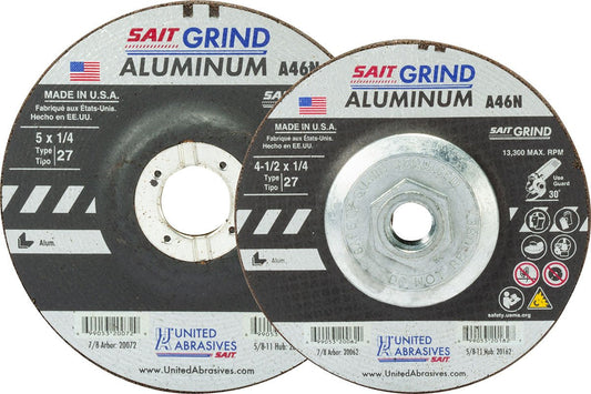United Abrasives-SAIT 20018 A46N Aluminum Grinding Wheel (Type 27/Depressed Center) 4" x 1/4" x 5/8"