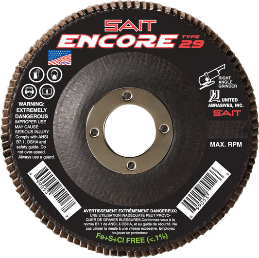 United Abrasives- SAIT 79111 Encore Type 29 Flap Disc, 4-1/2 X 5/8-11 Z 120X,