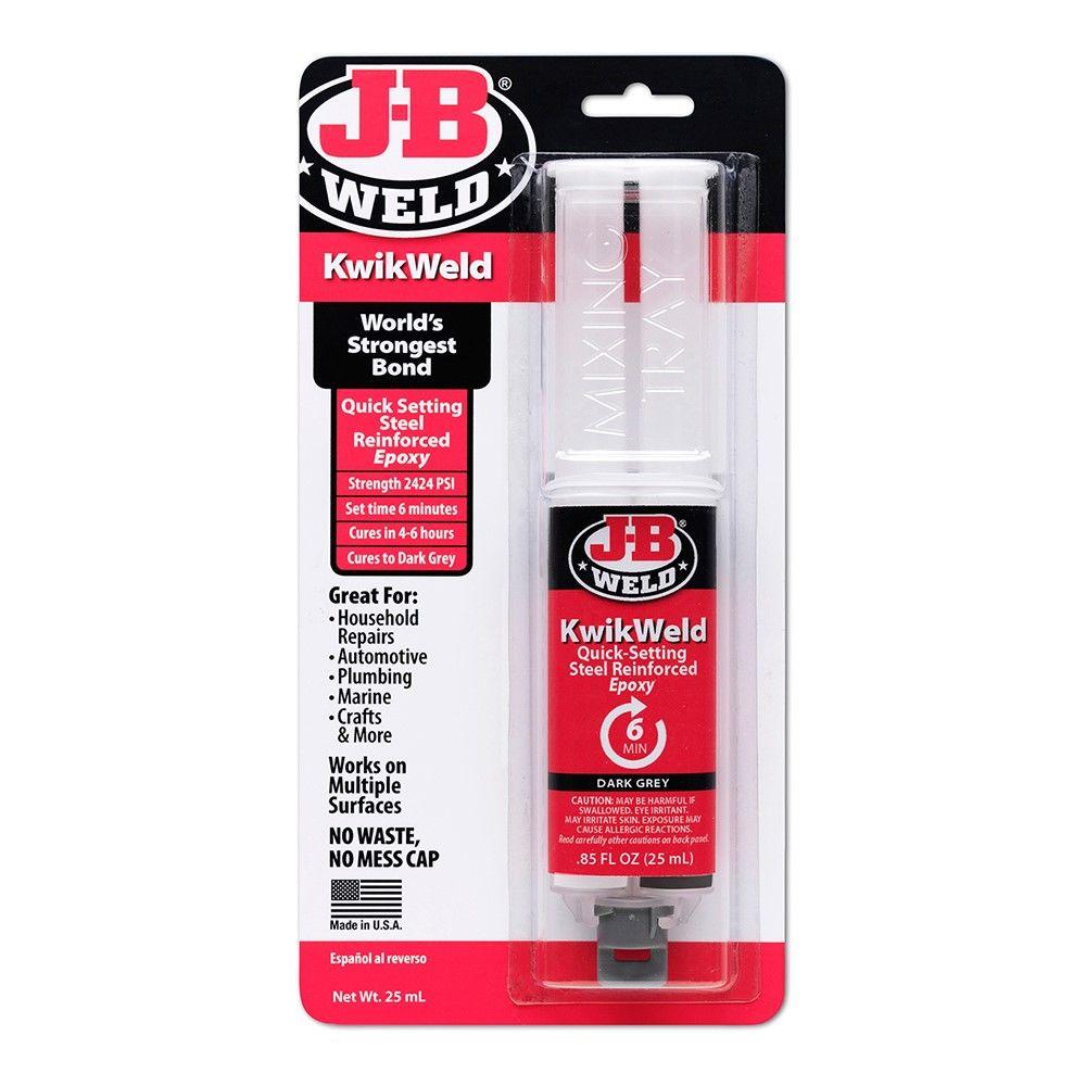 J-B Weld 50176 KwikWeld Steel Reinforced Epoxy Syringe - Dries Dark Grey - 25 ml