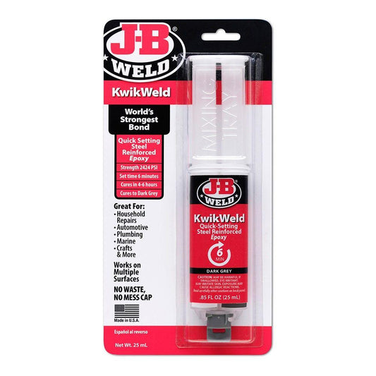 J-B Weld 50176 KwikWeld Steel Reinforced Epoxy Syringe - Dries Dark Grey - 25 ml
