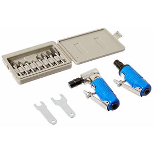 Astro 1221 Blue Composite Body 1/4″ 90° Angle Die Grinder Front Exhaust – 20,000rpm,Composite Body 1/4″ Mini Die Grinder with Safety Lever – 25,000rpm AND 8pc. Double Cut Carbide Rotary Burr Set 1/4″ Shank in Blow Molded Case