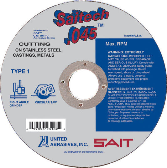 United Abrasives- SAIT 23184 Saitech High Performance Cut-Off Wheels (Type 1/Type 41 Flat) 7" x .045" x 5/8"