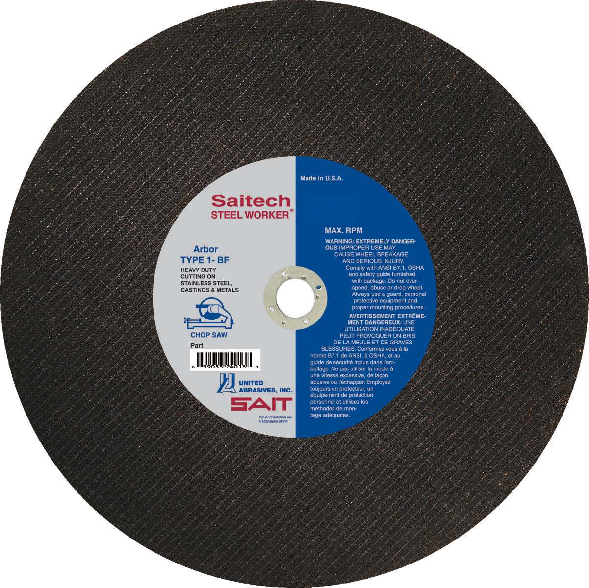 United Abrasives-SAIT 24053 Type 1 14-Inch x 3/32-Inch x 1-Inch Extremely Fast Burr-free Cutting Chop Saw Blade
